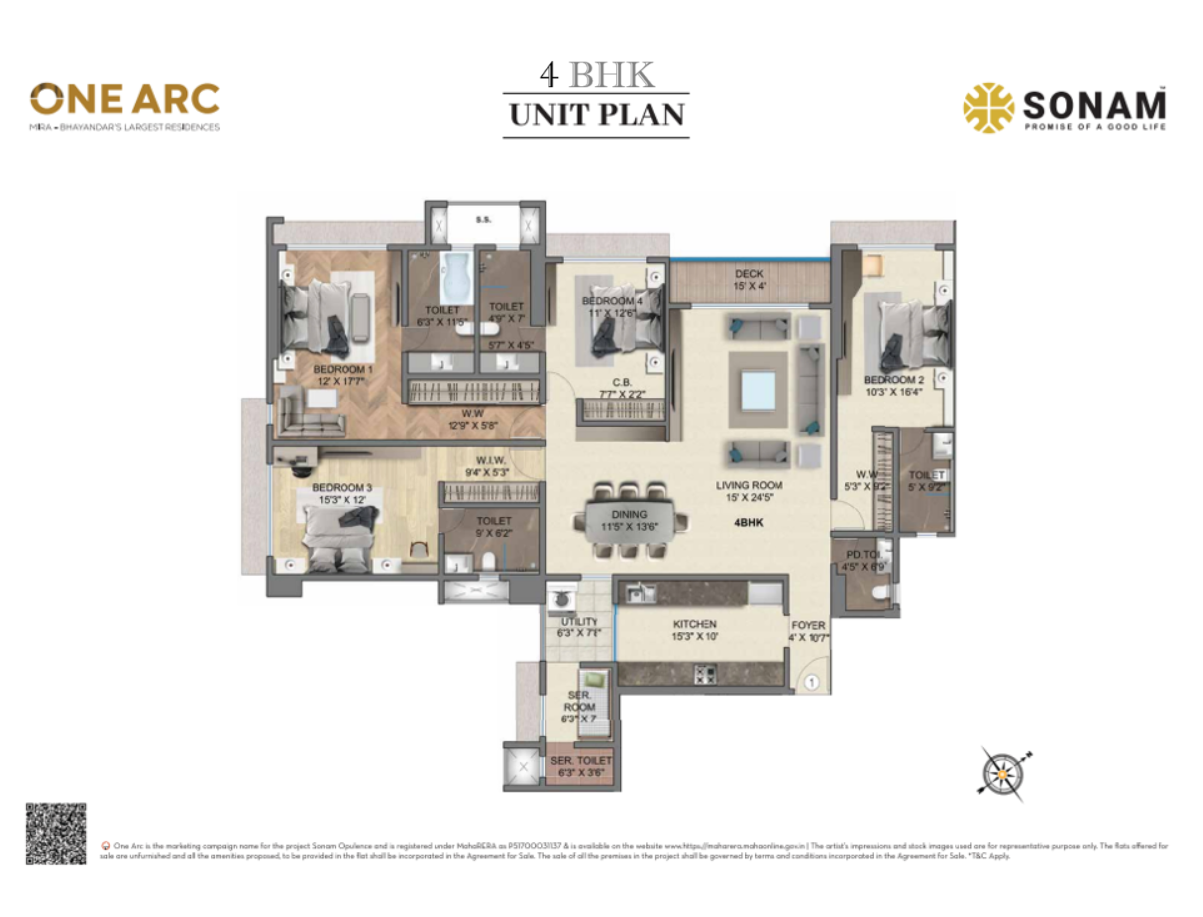 4bhk flat in sonam one arc, mira bhayandar - floor plan
