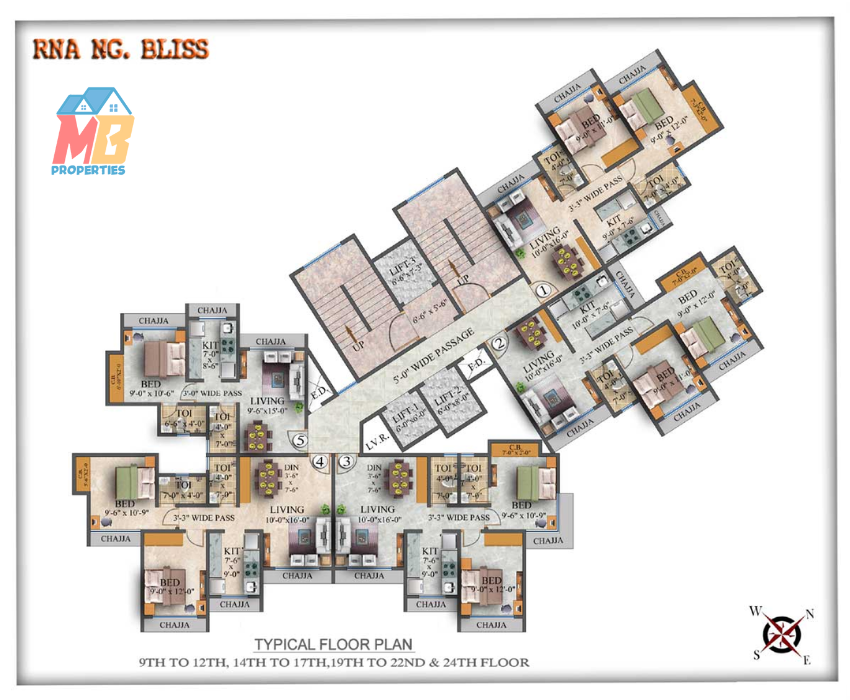rna ng bliss bhayandar east- 1bhk and 2bhk floor plan